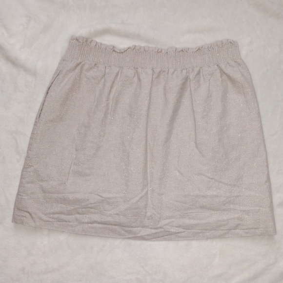 J Crew Sparkly Cream & Gold Elastic Waist Linen Blend Mini Skirt size 12 - Picture 6 of 8